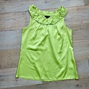 Banana Republic Size Small Lime Green Ruffle-Neck Silky Sleeveless Blouse